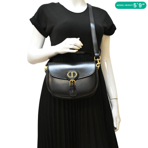 CHRISTIAN DIOR Bobby Medium Calfskin Leather Shoulder Bag Black