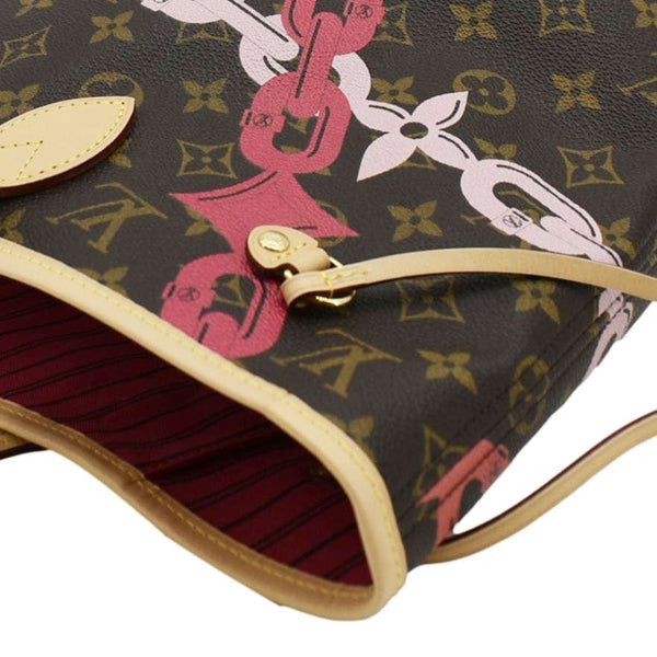 LOUIS VUITTON Neverfull MM Bay Chain Monogram Canvas Tote Bag Fuchsia