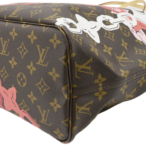 LOUIS VUITTON Neverfull MM Bay Chain Monogram Canvas Tote Bag Fuchsia