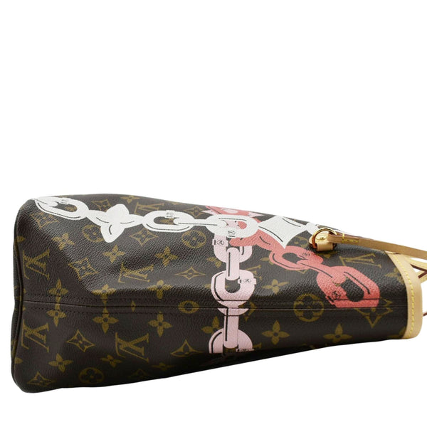 LOUIS VUITTON Neverfull MM Bay Chain Monogram Canvas Tote Bag Fuchsia