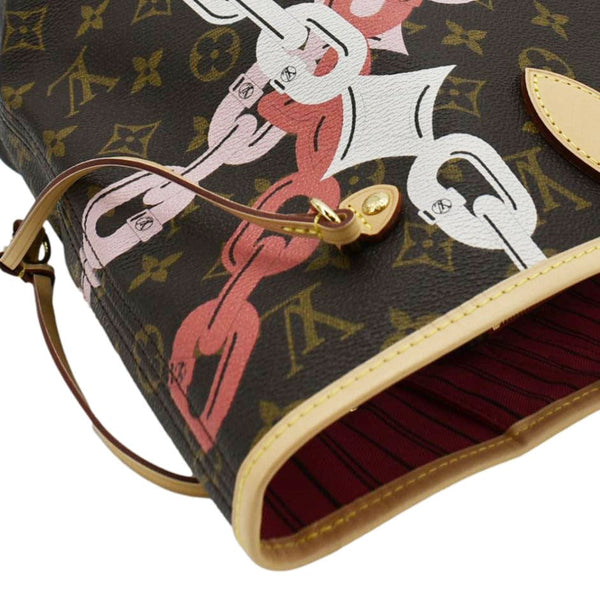 LOUIS VUITTON Neverfull MM Bay Chain Monogram Canvas Tote Bag Fuchsia