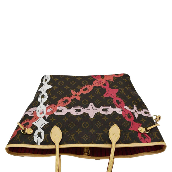 LOUIS VUITTON Neverfull MM Bay Chain Monogram Canvas Tote Bag Fuchsia
