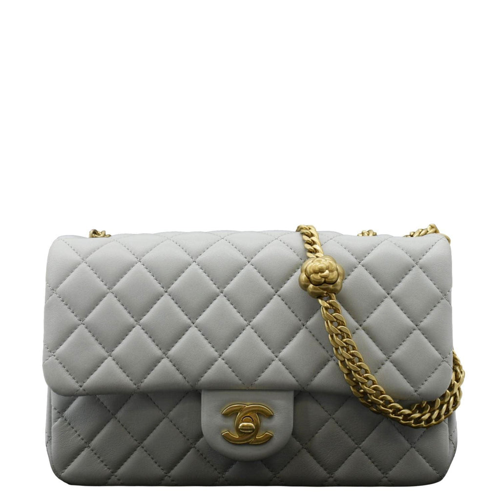 バッグ CHANEL camellia chain leather party bag Chanel Black Gold Quilted Calfskin Camellia Flower Chain Mini Flap