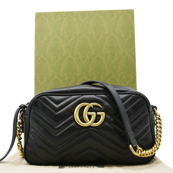 GUCCI GG Marmont Small Matelasse Chevron Leather Crossbody Camera Bag Black 447632