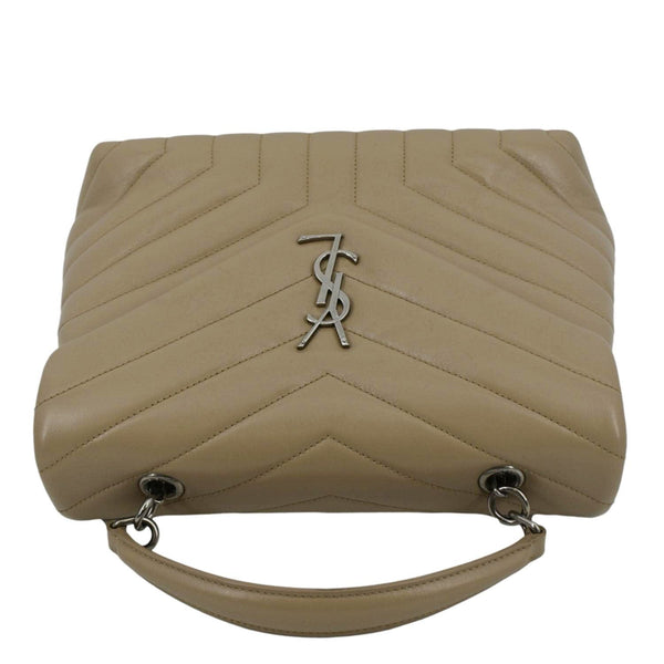 YVES SAINT LAURENT Loulou Top Handle Quilted Leather Shoulder Bag Beige