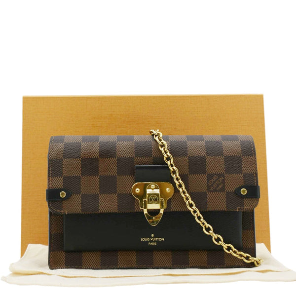 LOUIS VUITTON Vavin PM Damier Ebene Chain Crossbody Bag Black front sie