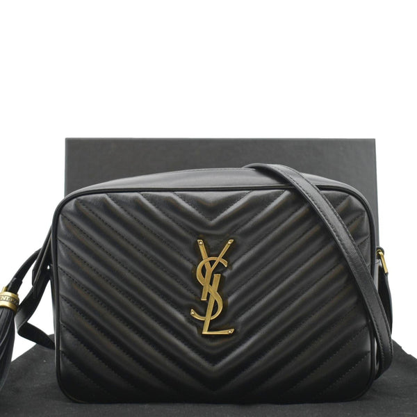 YVES SAINT LAURENT Lou Chevron Leather Camera Crossbody Bag Black
