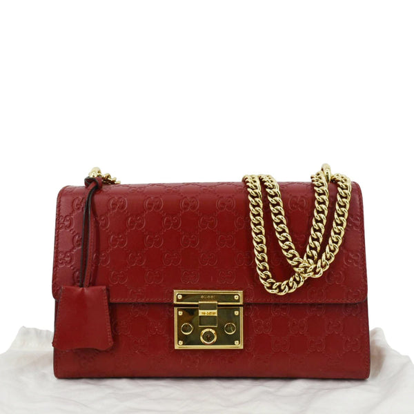 GUCCI Padlock GG Leather Shoulder Bag Red 409486