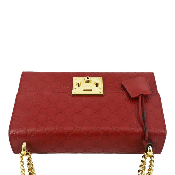 GUCCI Padlock GG Leather Shoulder Bag Red 409486