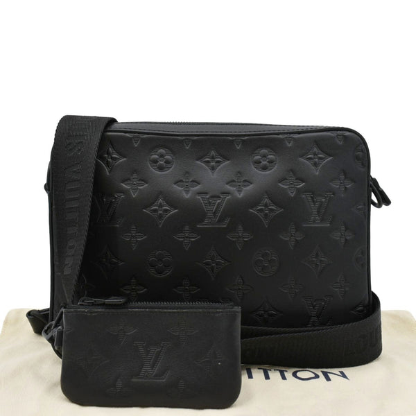 LOUIS VUITTON Duo Messenger Shadow Monogram Leather Crossbody Bag Black