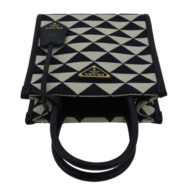 PRADA Triangolo Mini Jacquard Symbole Tote Crossbody Bag Navy Blue
