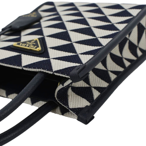 PRADA Triangolo Mini Jacquard Symbole Tote Crossbody Bag Navy Blue