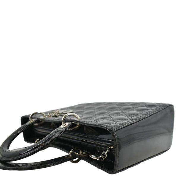 CHRISTIAN DIOR Lady Dior Large Quilted Patent Leather Shoulder Bag Black