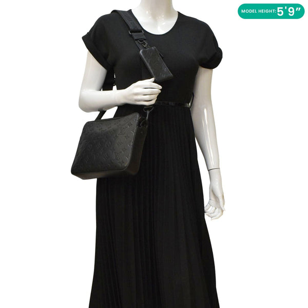 LOUIS VUITTON Duo Messenger Shadow Monogram Leather Crossbody Bag Black