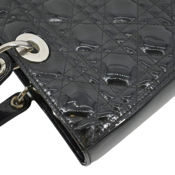 CHRISTIAN DIOR Lady Dior Large Quilted Patent Leather Shoulder Bag Black