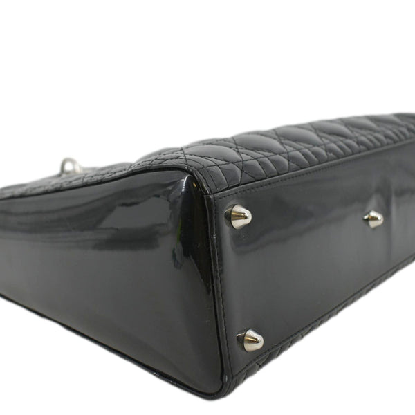 CHRISTIAN DIOR Lady Dior Large Quilted Patent Leather Shoulder Bag Black