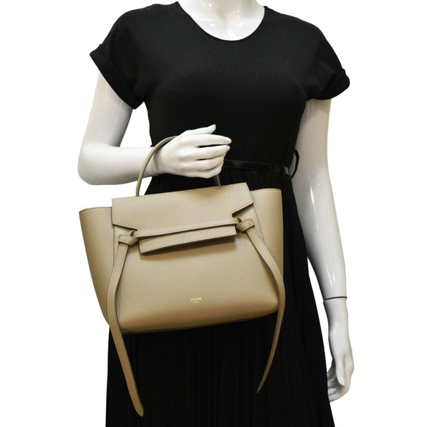 CELINE Mini Belt Grained Calfskin Leather Shoulder Bag Beige