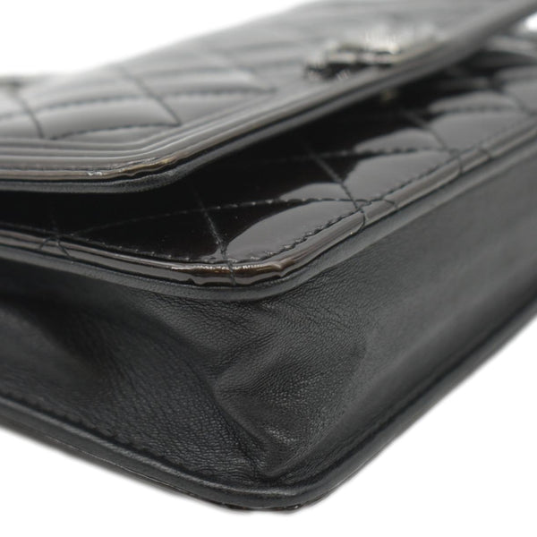 CHANEL Boy WOC Quilted Patent Leather Wallet On Chain Shoulder Bag Black