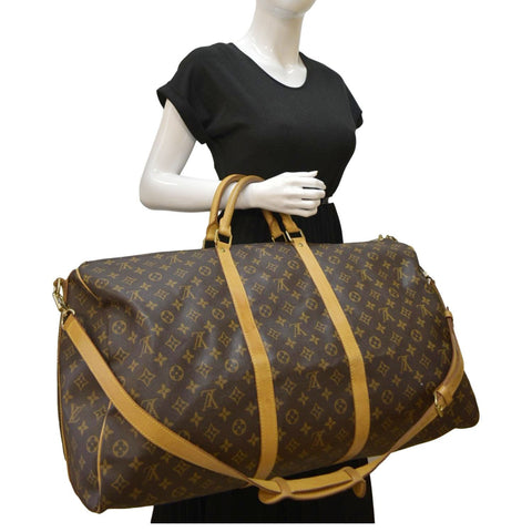 LOUIS VUITTON Keepall 60 Bandouliere Monogram Canvas Travel Bag Brown