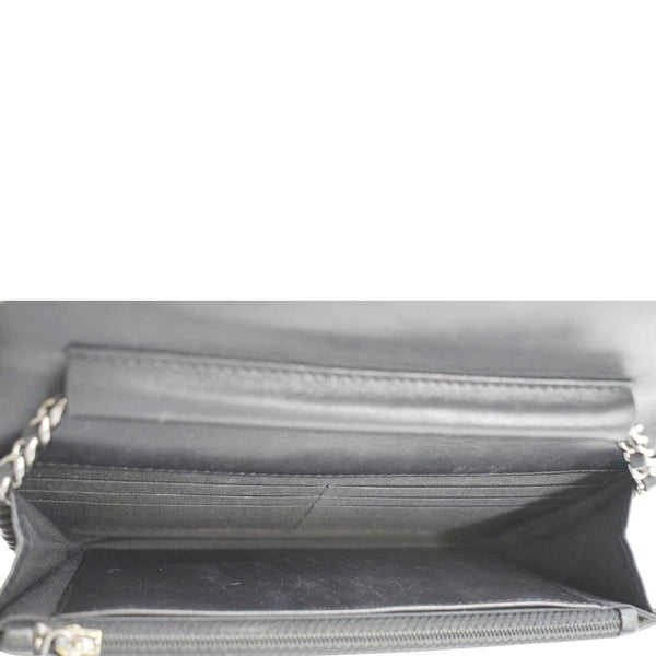 CHANEL Boy WOC Quilted Patent Leather Wallet On Chain Shoulder Bag Black