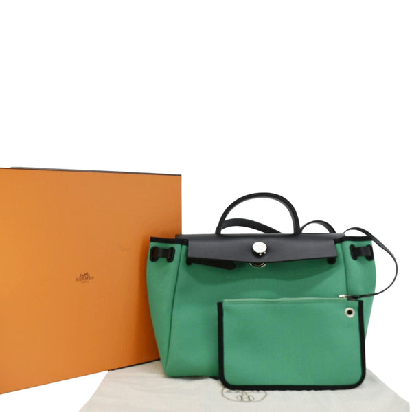 HERMES Herbag Zip 31 Toile Canvas Tote Shoulder Bag Green