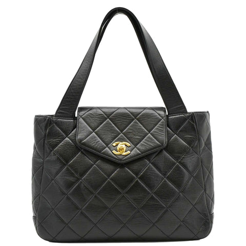 CHANEL Classic Flap Vintage Quilted Leather Tote Bag Black