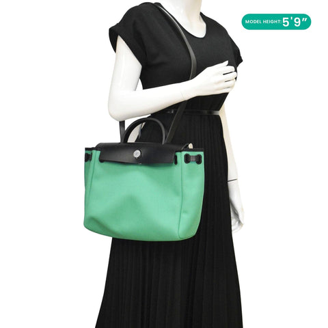 HERMES Herbag Zip 31 Toile Canvas Tote Shoulder Bag Green