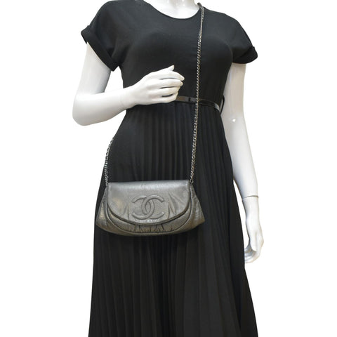 CHANEL Half Moon Caviar Leather Wallet on Chain Crossbody Bag Gray
