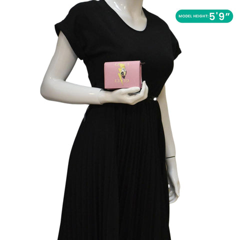 GUCCI Bananya Print Leather Card Case Holder Pink 701009