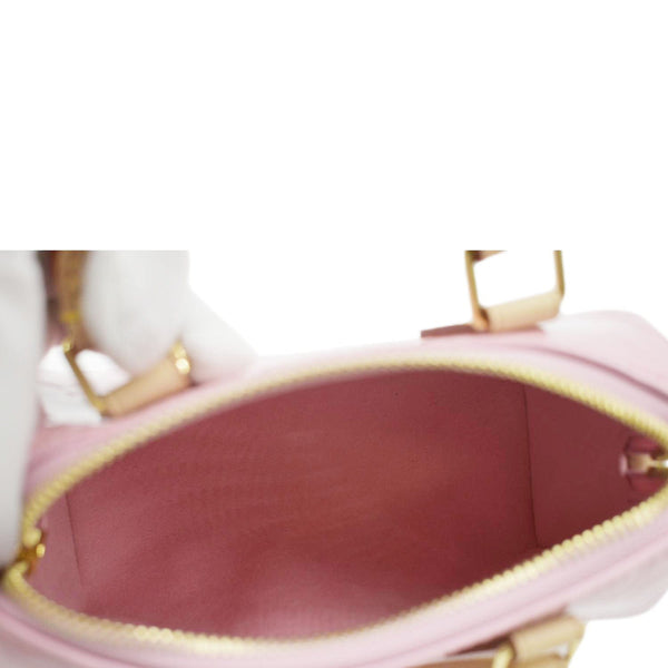 LOUIS VUITTON Nano Speedy Monogram Vernis Crossbody Bag Light Mochi Pink