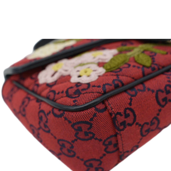 GUCCI GG Marmont Small Floral Embroidered Canvas Crossbody Bag Red 443497