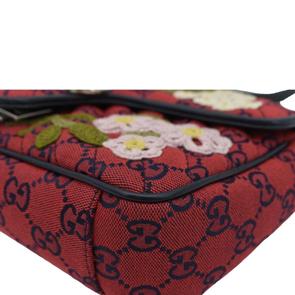 GUCCI GG Marmont Small Floral Embroidered Canvas Crossbody Bag Red 443497