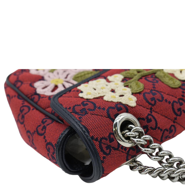 GUCCI GG Marmont Small Floral Embroidered Canvas Crossbody Bag Red 443497