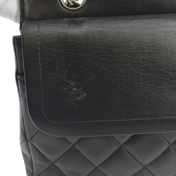 CHANEL Classic Medium Double Flap Leather Shoulder Bag Black