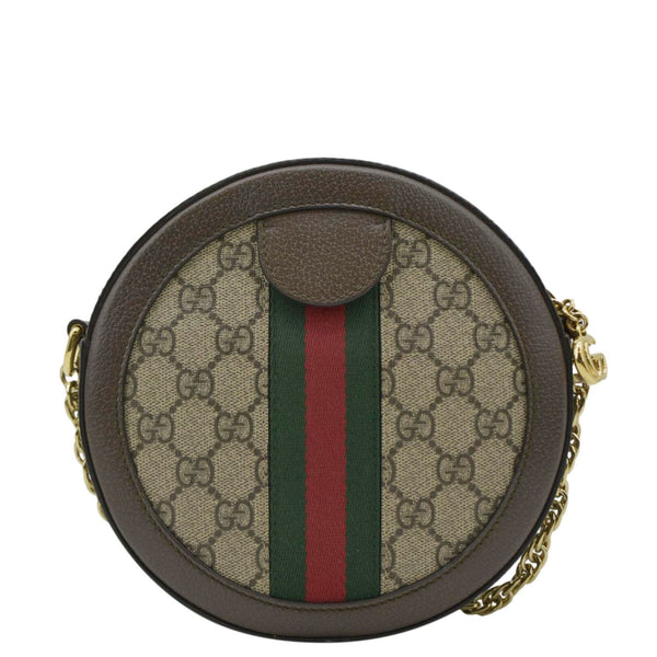 Ophidia Mini GG Round Supreme Monogram Web Crossbody Bag Beige 550618