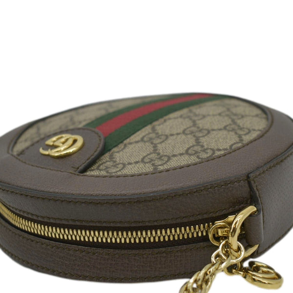 Ophidia Mini GG Round Supreme Monogram Web Crossbody Bag Beige 550618
