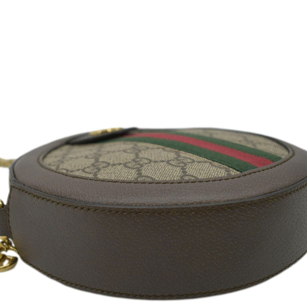 Ophidia Mini GG Round Supreme Monogram Web Crossbody Bag Beige 550618