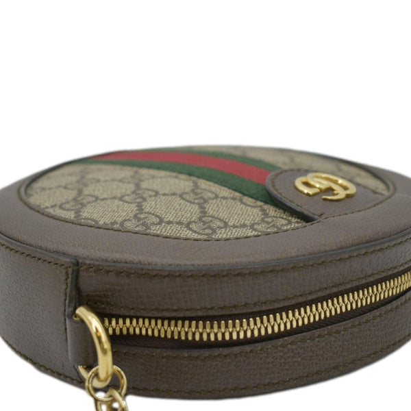 Ophidia Mini GG Round Supreme Monogram Web Crossbody Bag Beige 550618