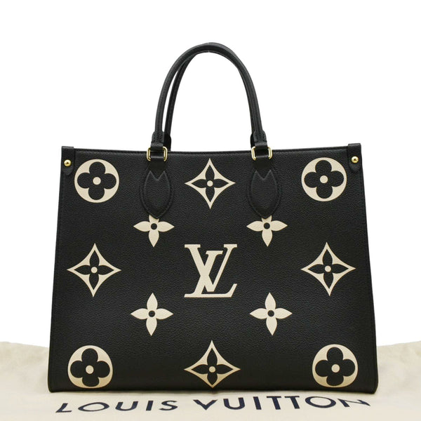 LOUIS VUITTON Onthego MM Giant Bicolor Monogram Empreinte Leather Tote Shoulder Bag Black