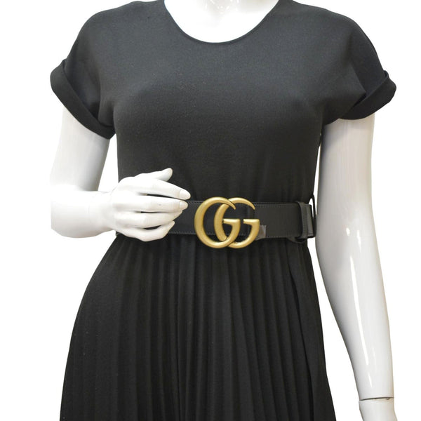 GUCCI Double G Buckle Leather Belt Size 95.38 Black 601254