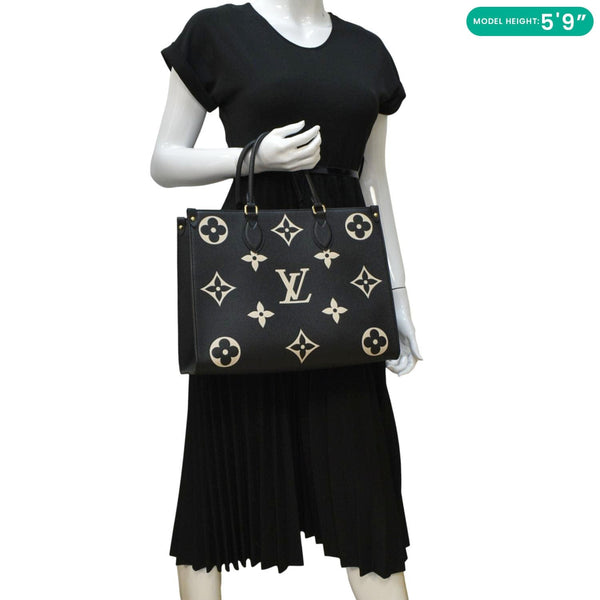 LOUIS VUITTON Onthego MM Giant Bicolor Monogram Empreinte Leather Tote Shoulder Bag Black