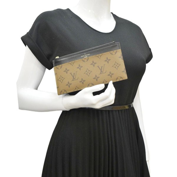 LOUIS VUITTON Slim Purse Monogram Reverse Canvas Wallet Brown