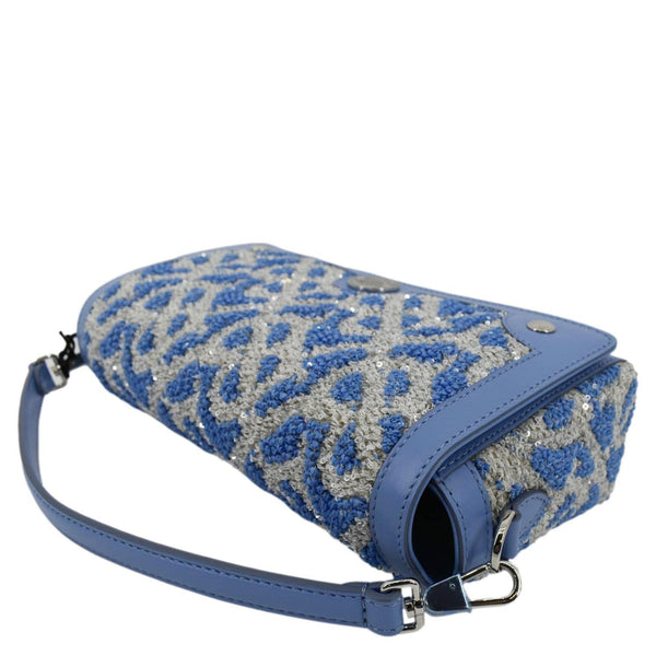 BURBERRY Note TB Small Sequins Yarn Shoulder Bag Blue