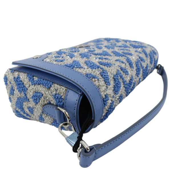 BURBERRY Note TB Small Sequins Yarn Shoulder Bag Blue