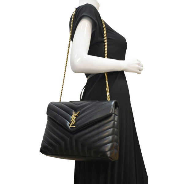 YVES SAINT LAURENT Loulou Medium Quilted Leather Crossbody Bag Black