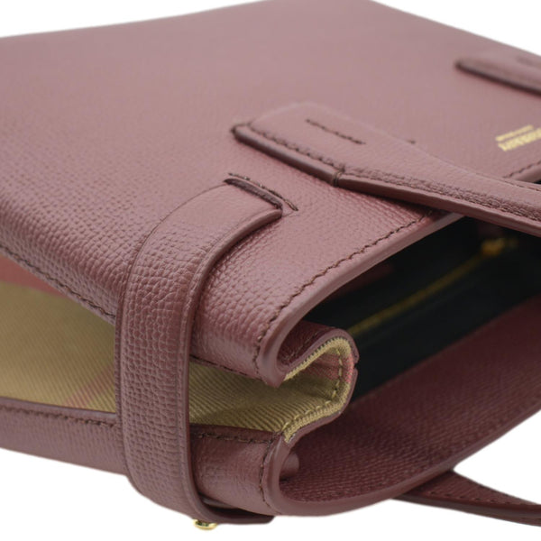 BURBERRY Banner Small House Check Leather Tote Shoulder Bag Maroon