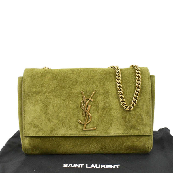 YVES SAINT LAURENT Kate Reversible Suede Shoulder Bag Grassy Green