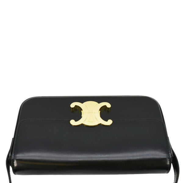 CELINE Triomphe Calfskin Leather Shoulder Bag Black