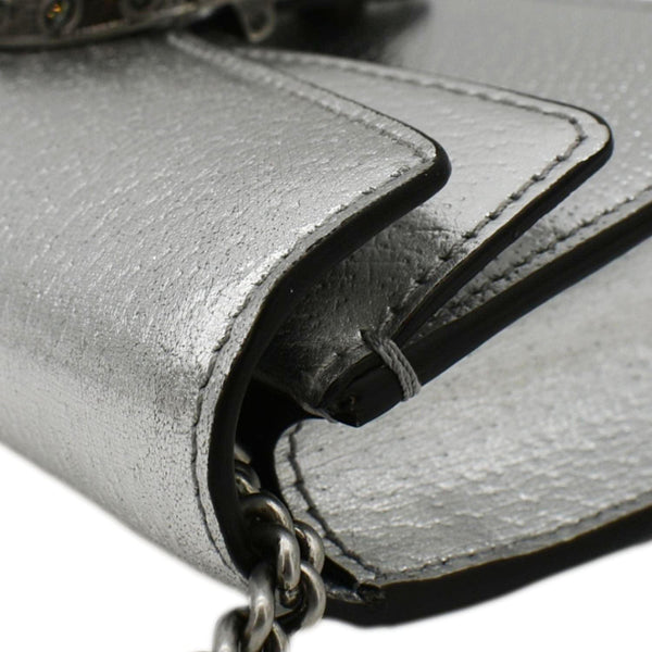 GUCCI Dionysus Super Mini Metallic Leather Crossbody Bag Silver 476432