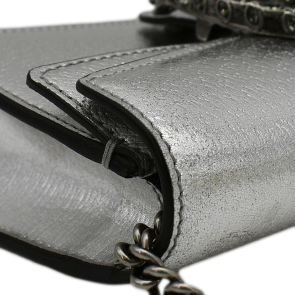 GUCCI Dionysus Super Mini Metallic Leather Crossbody Bag Silver 476432